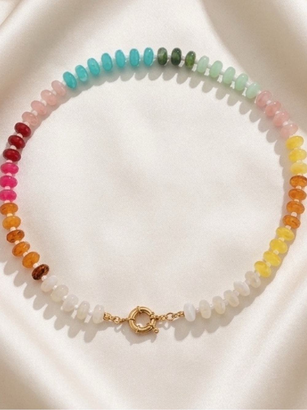 Bohemian Multicolor Beaded Necklace with Gold Clasp